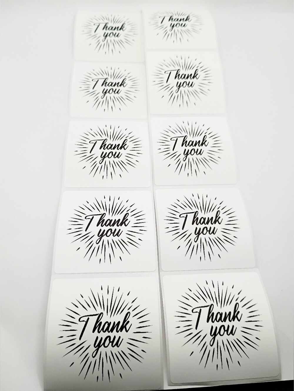 Thank You Sticker Labels – Black on White – Pack of 10 Decorative Seals 2x2"